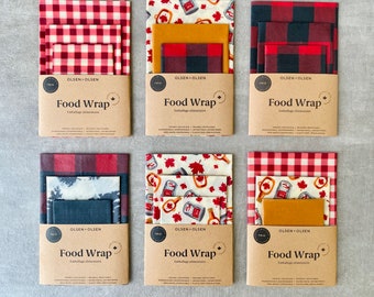 Pack of 3 beeswax food wrap handmade in Canada with organic ingredients, zero-waste gift