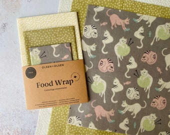 Cats Beeswax food wrap pack of 3 made in Canada with organic ingredients