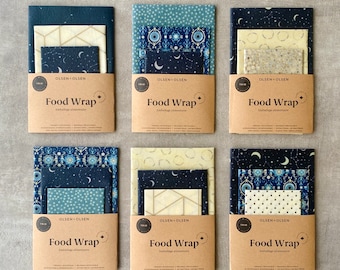 Pack of 3 beeswax food wrap handmade in Canada with organic ingredients, zero-waste gift