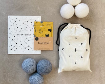 Zero-waste gift box with Beeswax food wrap 5 pack and wool dryer balls