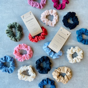 Scrunchies made with organic cotton scraps in Canada