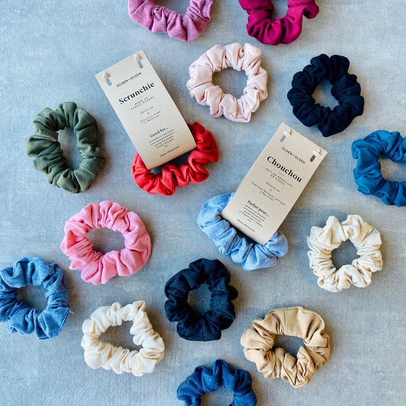 Scrunchies made with organic cotton scraps in Canada image 1