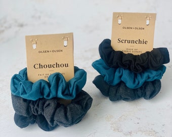 Scrunchies made with organic cotton scraps in Canada