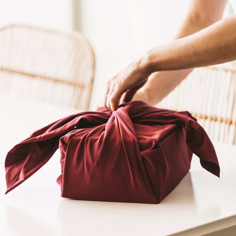 Raspberry furoshiki made in Canada with organic cotton gift wrap image 10