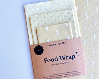 3 pack beeswax food wrap made in Canada with organic ingredients, Berne set