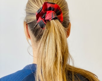 Buffalo plaid  Scrunchie for reusable fabric gift wrapping, hair scrunchie