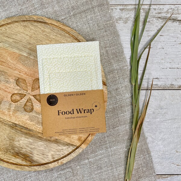 3 pack beeswax wrap made in Quebec with organic ingredients minimalist