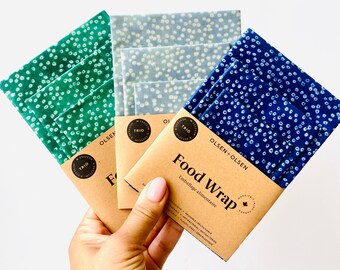 Pack of 3 beeswax wraps made in Quebec with organic ingredients