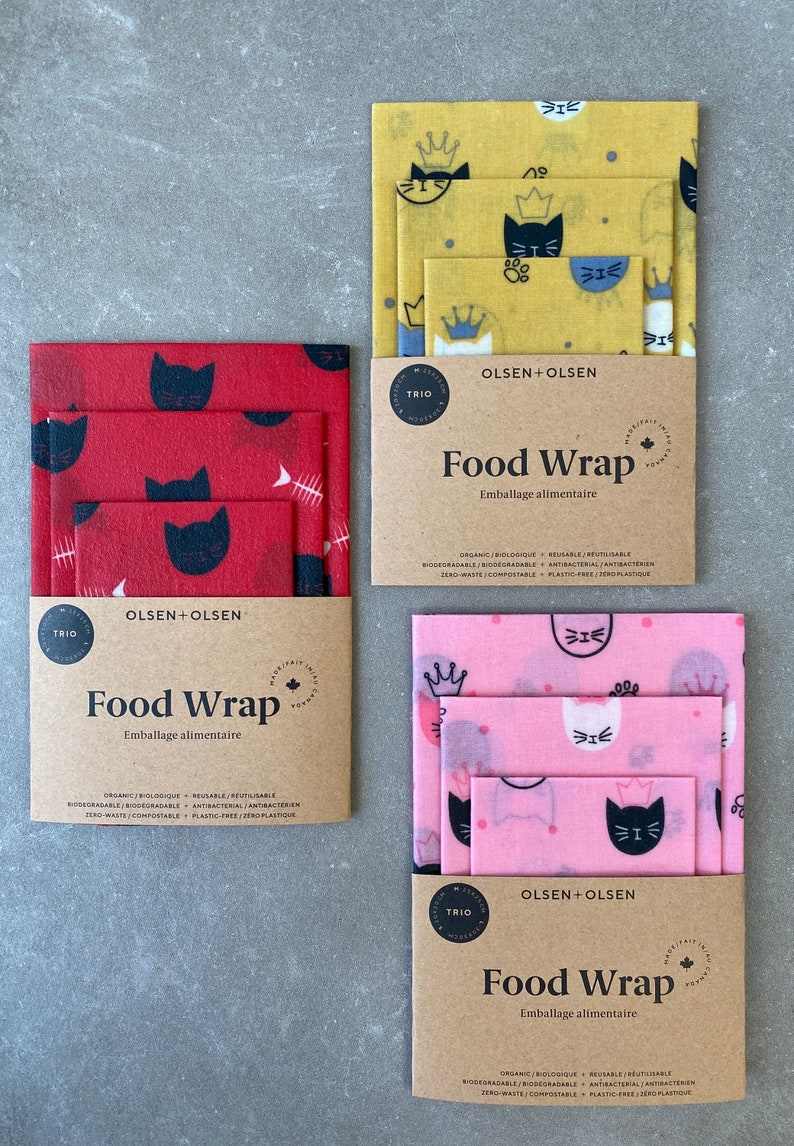 pack of 3 beeswax food wraps made in Canada image 1