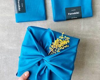 Furoshiki reusable fabric gift wrapping Japanese wrapping zero-waste lapis blue