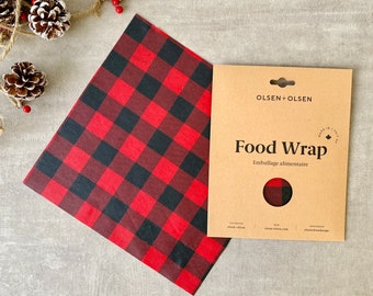3 pellicules d'emballages alimentaires en cire d'abeille locale fait au Québec, carreaux rouge et noir