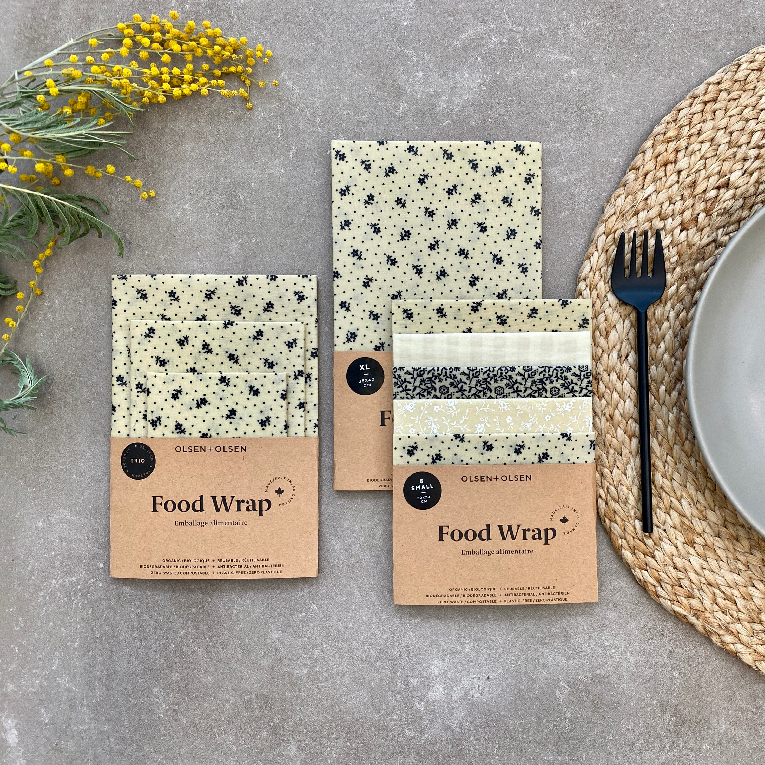 Kit of 9 Beeswax food wrap made in Canada with organic ingredients
