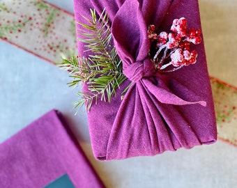 Raspberry furoshiki made in Canada with organic cotton gift wrap