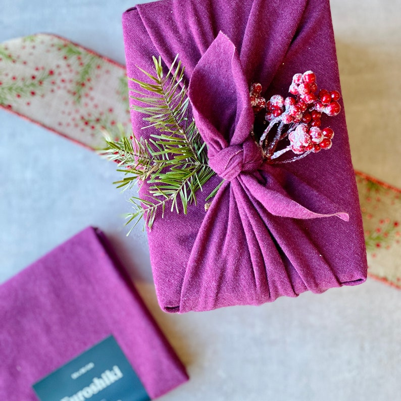 Raspberry furoshiki made in Canada with organic cotton gift wrap image 1