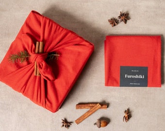 Paprika furoshiki made in Canada with organic cotton gift wrap