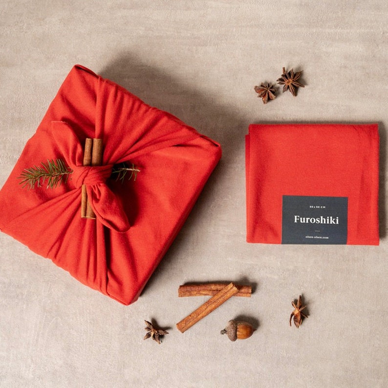 Paprika furoshiki made in Canada with organic cotton gift wrap image 1
