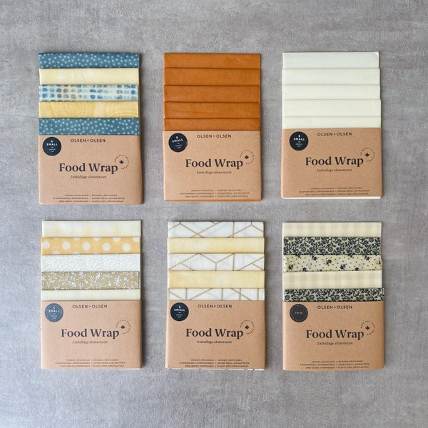 Pack of 5  small beeswax wrap made in Quebec with organic ingredients