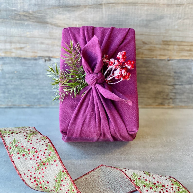 Raspberry furoshiki made in Canada with organic cotton gift wrap image 4