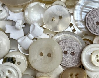 White/Cream Coloured Vintage Buttons. 50g Pack.