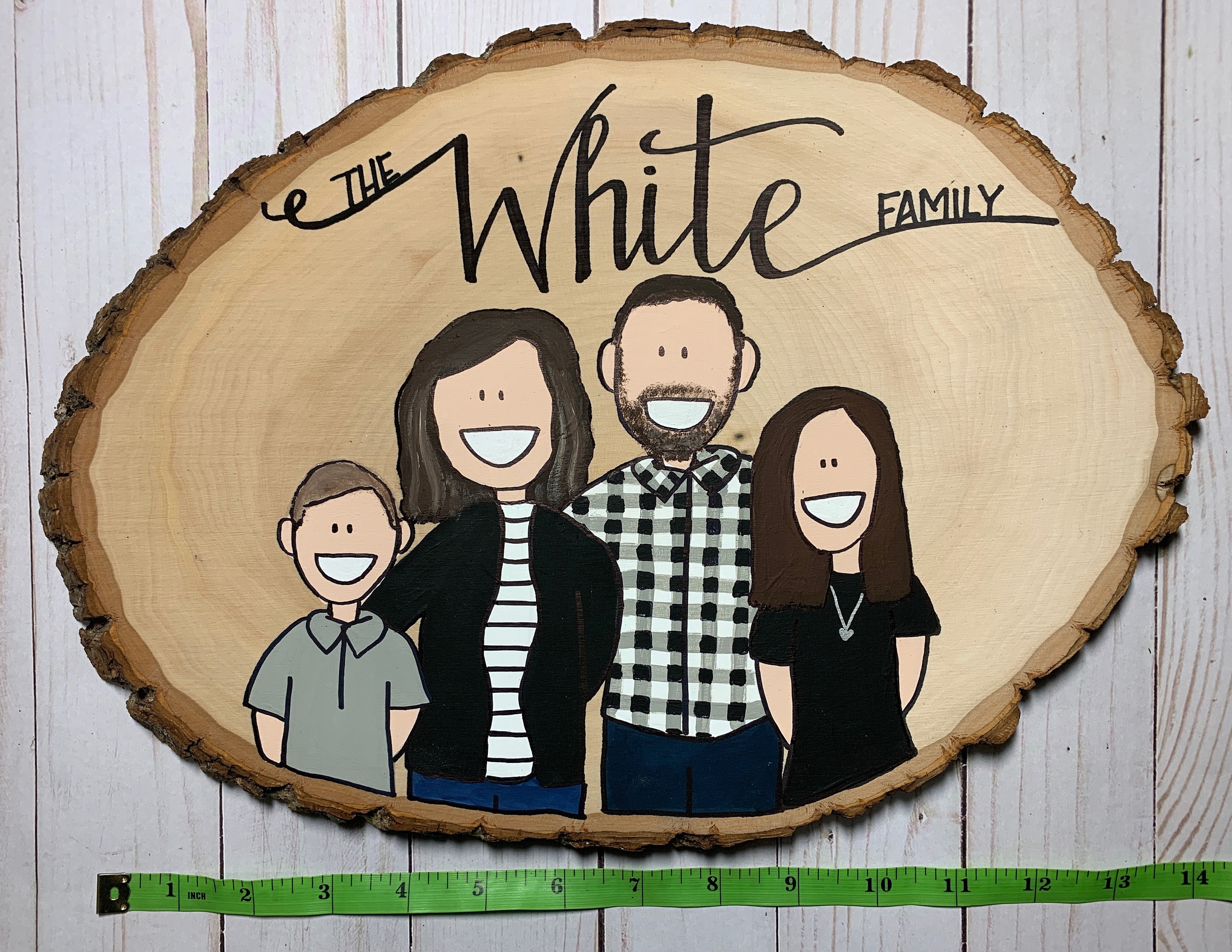 Custom Family Portrait Wood Slice | Family Drawing | Hand-painted ...