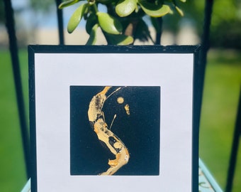 Obra de arte original enmarcada de 6x6 pulgadas en negro y dorado