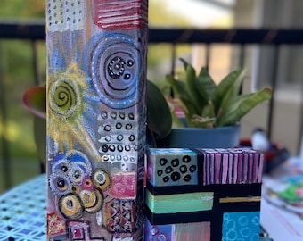 Conjunto de 2 pinturas acrílicas originales Boho Canvas