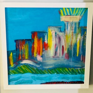 Gerahmtes Mixed-Media Gemälde “Minneapolis” in Blues