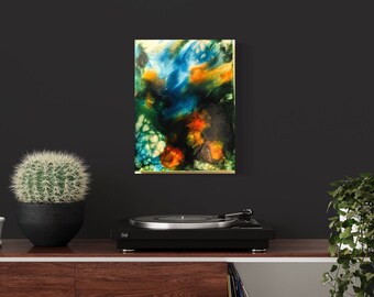 Pintura al óleo original en vibrantes tonos rojos y azules "Koi"