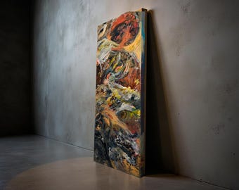 Título "Oro de los tontos" - Pintura abstracta original sobre lienzo 12x36