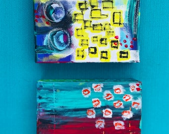 Set of 3 Abstract Colorful Original 6x6 Paintings