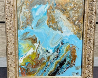 16X20 Original Vibrant Acrylic Pour Framed Art "From Above"