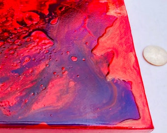 Pintura original en vibrante rojo/violeta "El flechazo" 6x6