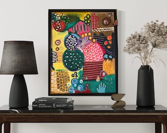 Arte abstracto original enmarcado colorido 21x26