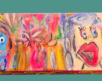 Pintura original de rostros abstractos coloridos – Técnica mixta “3 Hermanas”