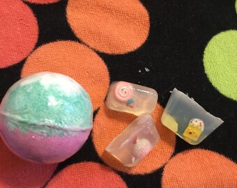 1 Bath Bomb And Three Cute Soaps FREE SHIPPING