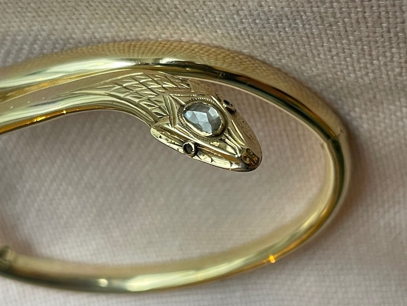 A 14 karat gold rose cut diamond snake bangle image 5