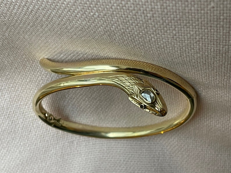 A 14 karat gold rose cut diamond snake bangle image 8