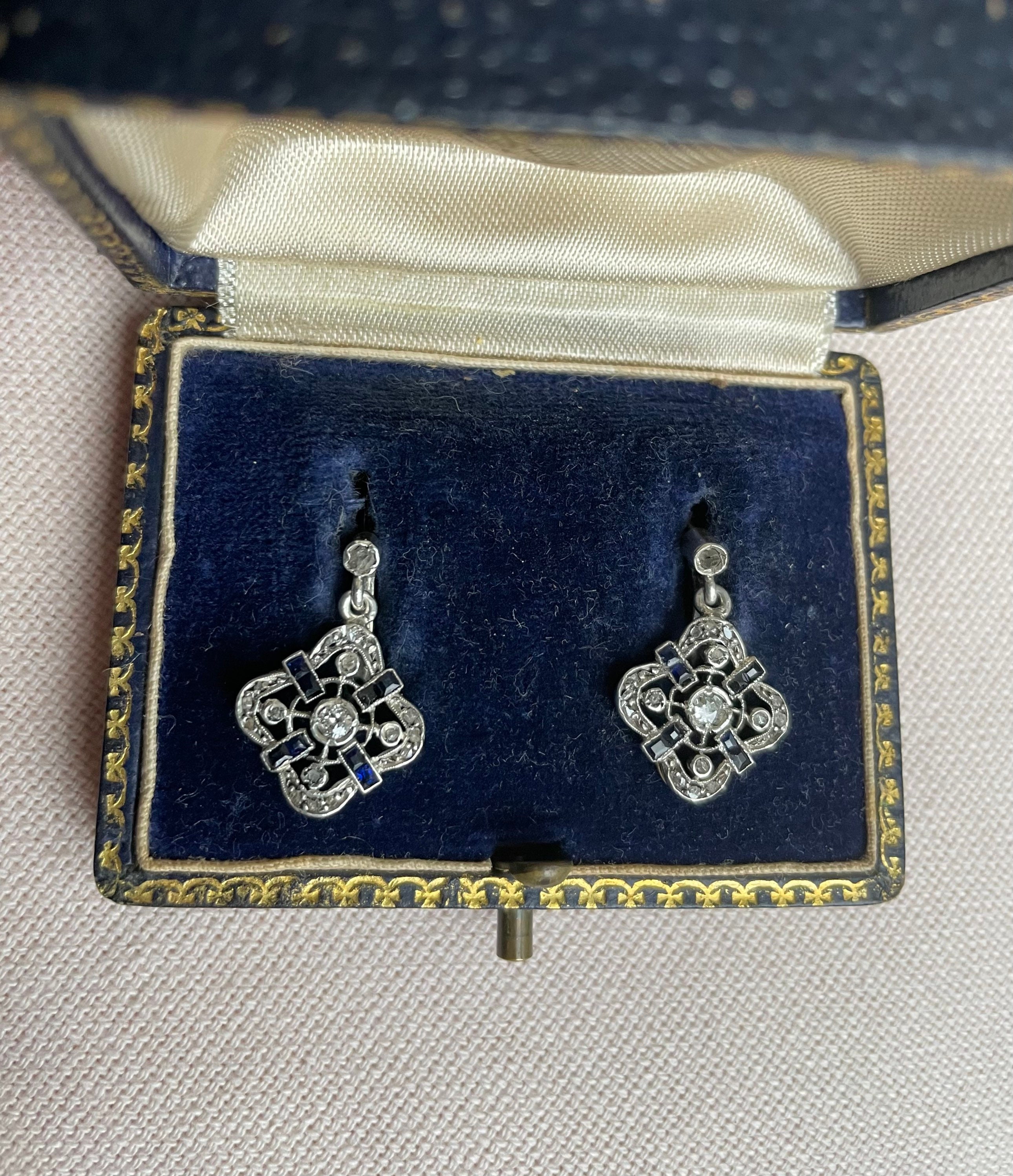 A Pair of 19.2 Karat Gold Sapphire and Diamond Art Deco - Etsy