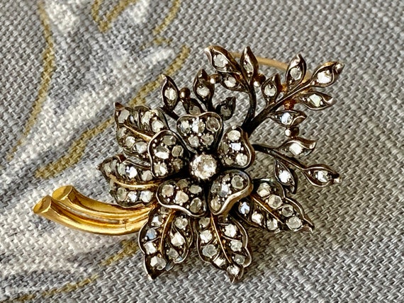 Gold 19th century rose cut flower brooch