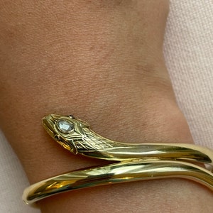 A 14 karat gold rose cut diamond snake bangle image 2