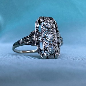 A 14 karat white gold diamond Art Deco ring