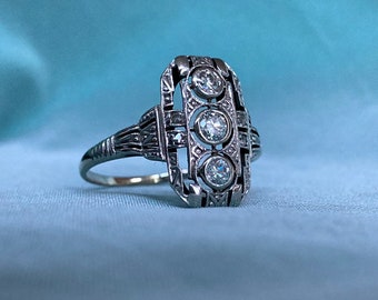 A 14 karat white gold diamond Art Deco ring