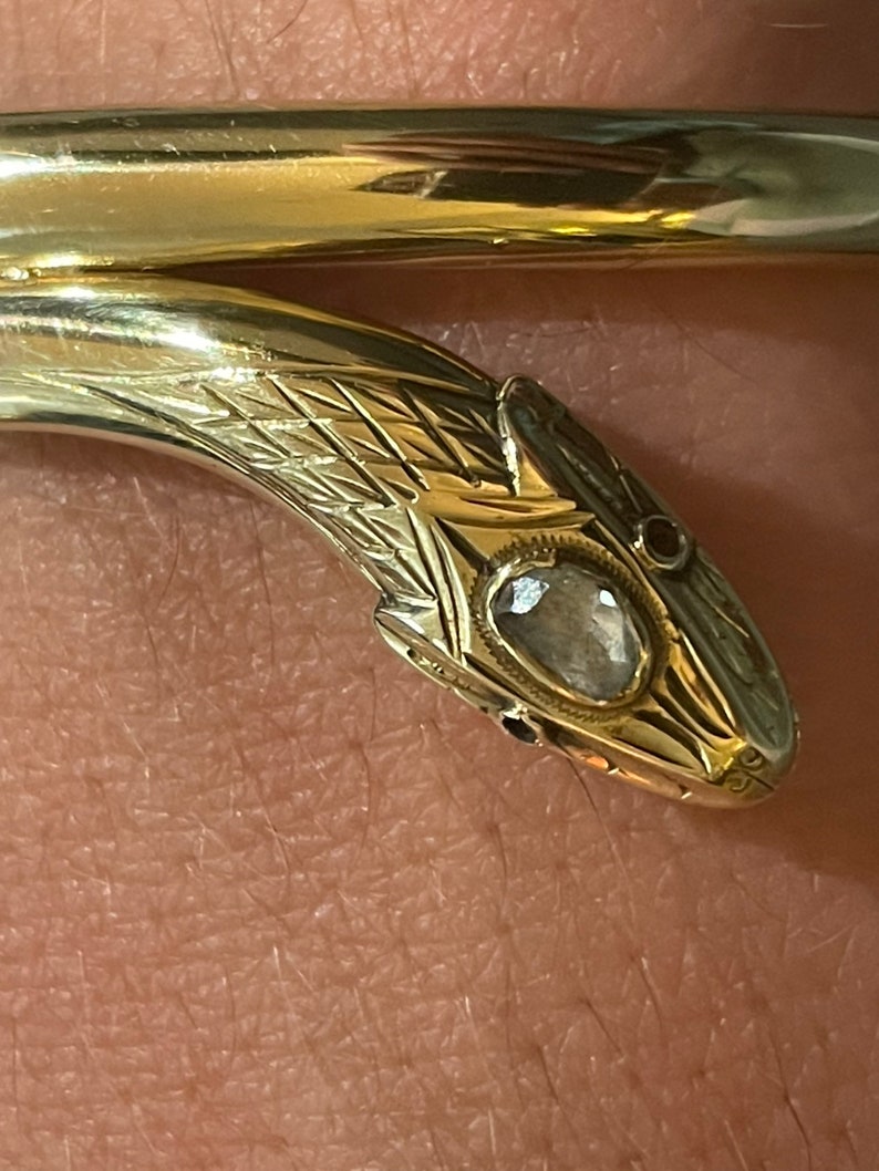 A 14 karat gold rose cut diamond snake bangle image 6