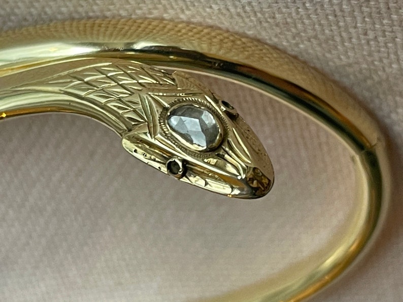 A 14 karat gold rose cut diamond snake bangle image 3