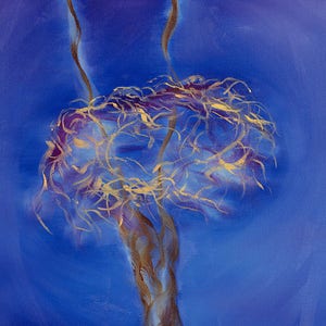 Wenskaart, afdruk van origineel schilderij "A Magpie Dreams A Nest"