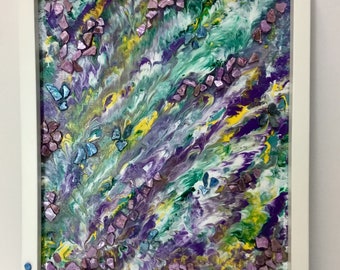 Unique, Affordable and One of a kind Original Abstract Acrylic Fluid Painting/Framed/Wall Art/On Canvas 14x11” Title:”Kaleidoscope”