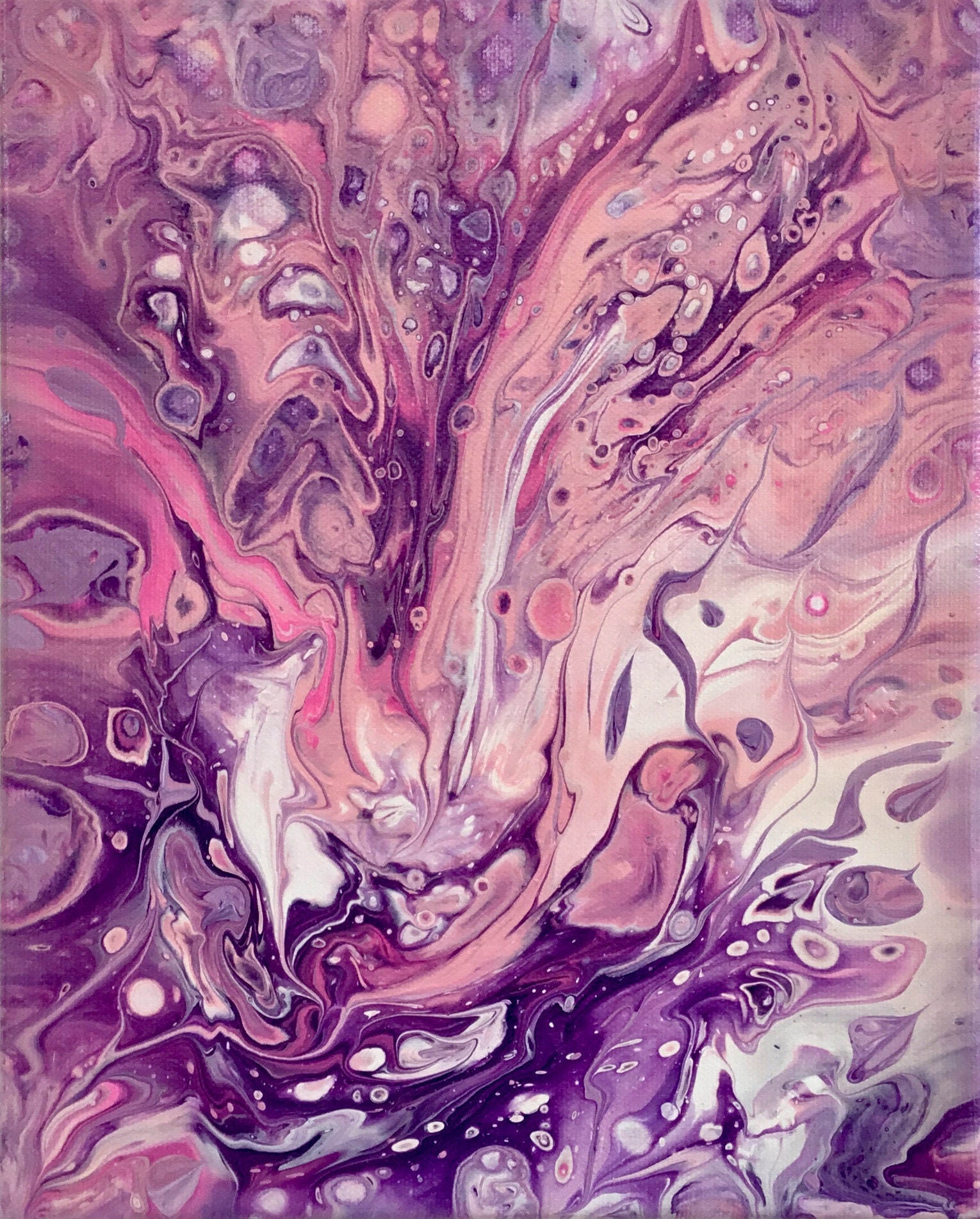 8x10 in. Wall art Silver Blue Home decor Wall decor Purple White Abstract Acrylic Pour Painting on Canvas Original Fluid Art