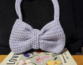 Purple Glitter Bow Crocheted Handbag Purse