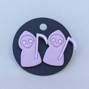 Pink Death Halloween Studs | Clay Earrings | Handmade