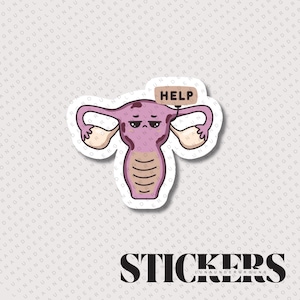 Uterus Sticker &quot;Help&quot; | Water Bottle Stickers | Tumbler Stickers | Waterproof Stickers | Vinyl Stickers